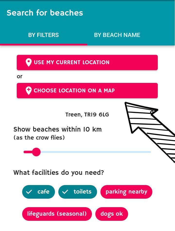 choose what beach you see by selecting your location
